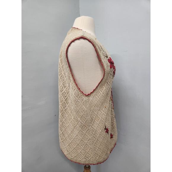 Country Classics Koret Beige Pink Floral Embroidered Crocheted Vest Size 1X - Picture 4 of 10
